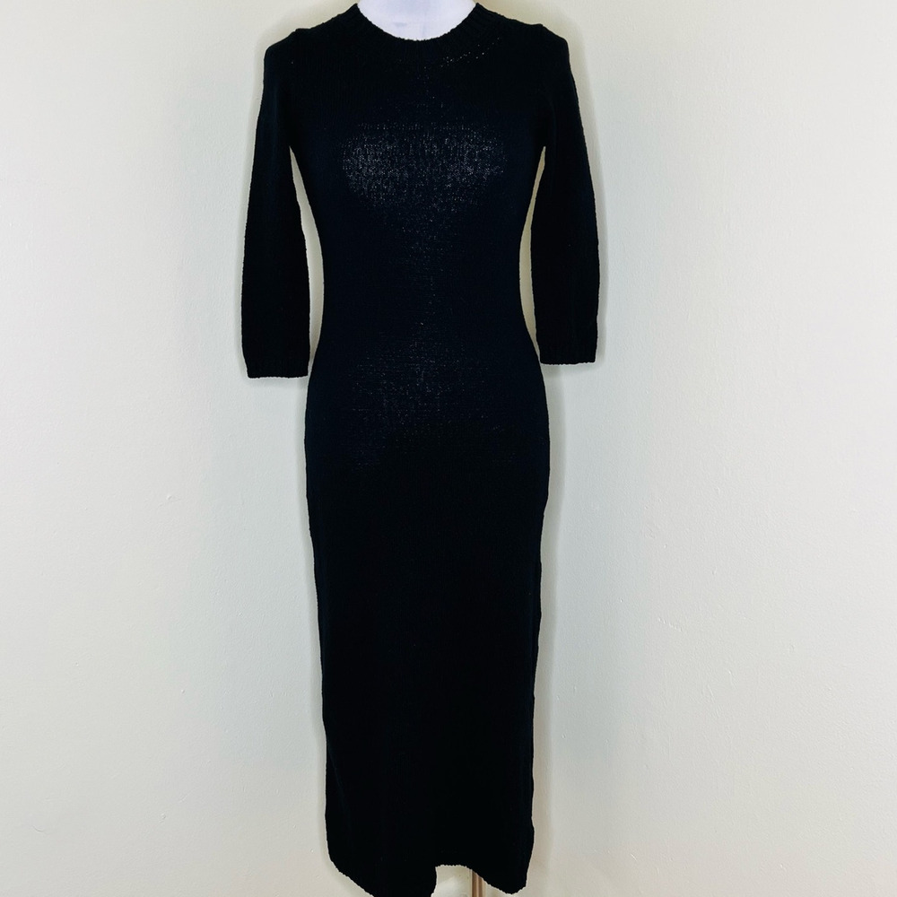 Zara Sweater Dress Small Womens Black Boucle Knit Cotton Classic Layering New